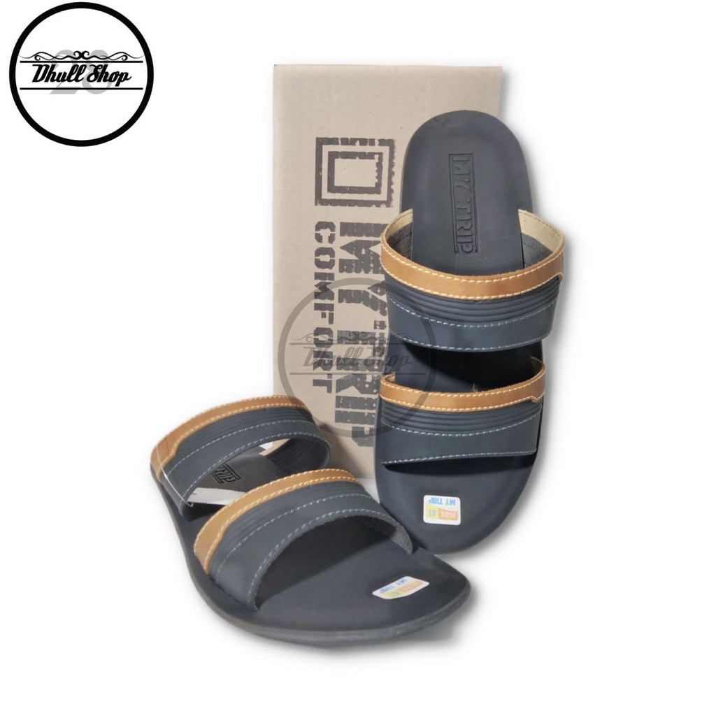 Sendal Selop Kulit Pria Original/ Sendal Slide / Sandal Japit Distro My Trip MD05