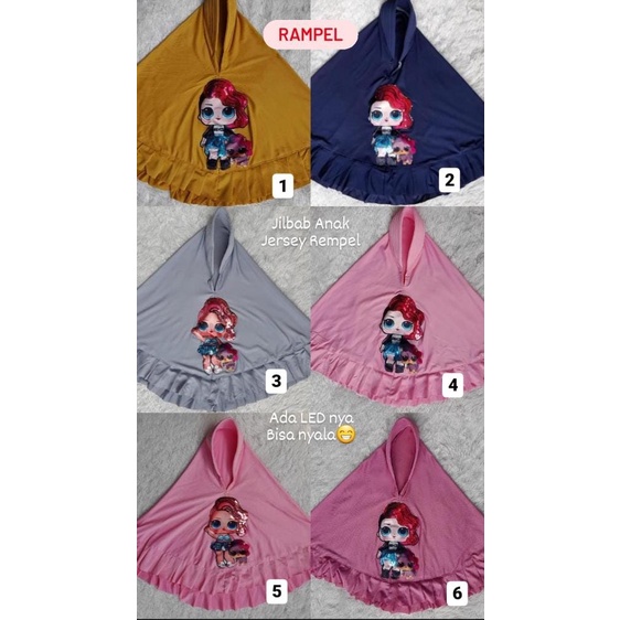 Kerudung / Jilbab Anak LoL LED bahan jersey ballon usia 3 - 5 tahun