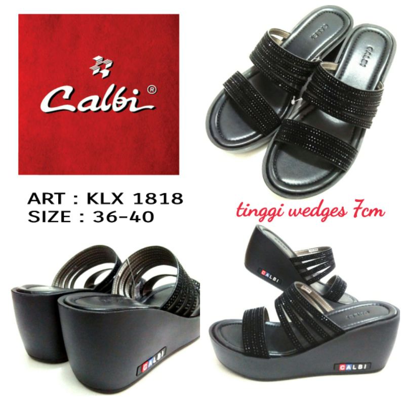 TERBARU SANDAL WEDGES WANITA ORIGINAL BY CALBI KLX 1818 WARNA HITAM SIZE 36-40 HARGA TERMURAH