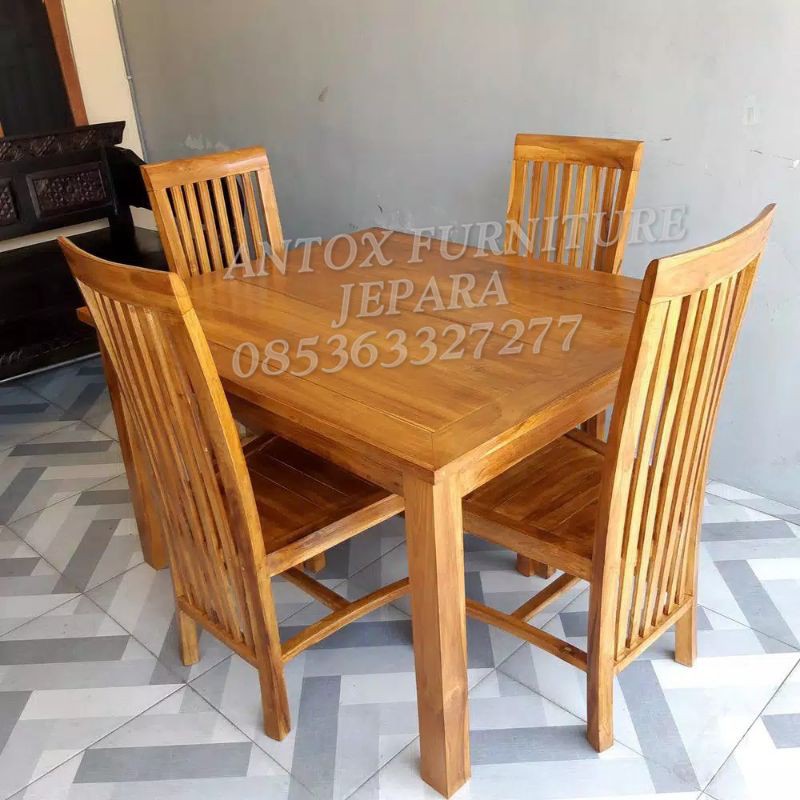 Meja makan minimalis kayu jati mebel Jepara
