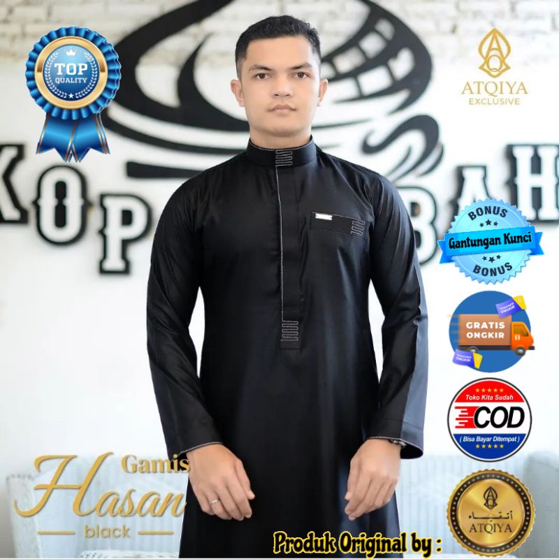New  Gamis ATQIYA Motif HASAN / Jubah Pria / Atqiya Exclusive / kekinian / laki-laki dewasa / lengan