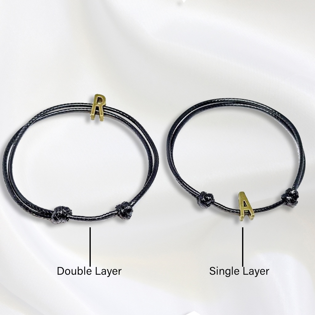 (COD) Gelang Huruf Inisial Nama Bahan Logam Tali Korea Anti Air Warna Hitam Abjad Bronze Couple Pasangan Aksesoris Fashion Waterproof A-Z Gaya Vintage