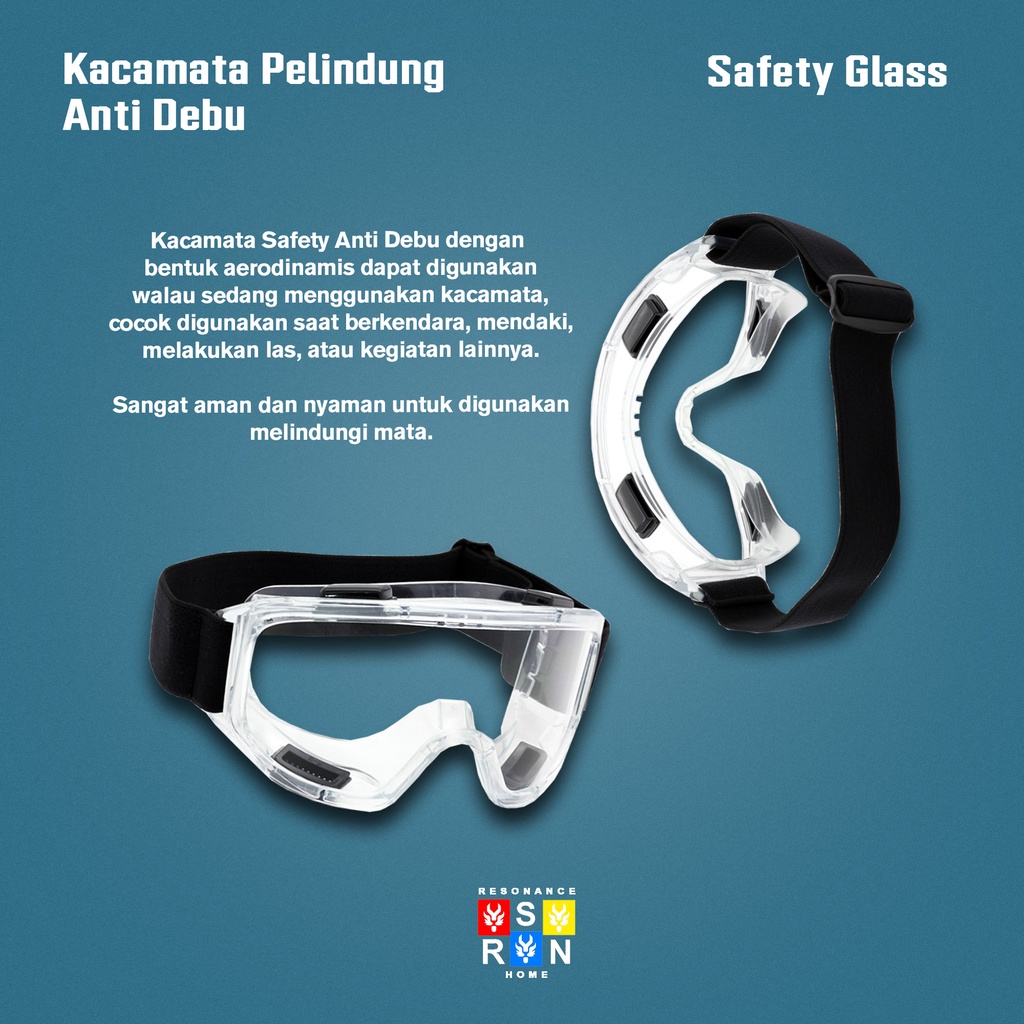 Kacamata Medis Anti Virus Pelindung Debu Safety Glass Clear Resonance Home