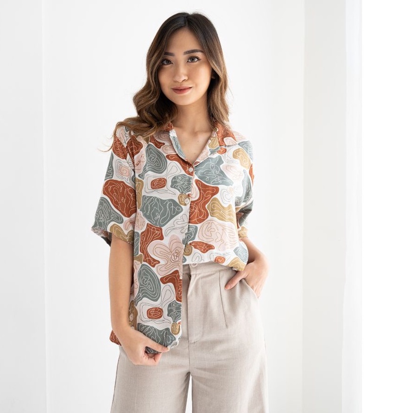 SeoSeo Women Korean Oversized Summer Shirt | Kemeja Wanita Motif Hawaiian Printing