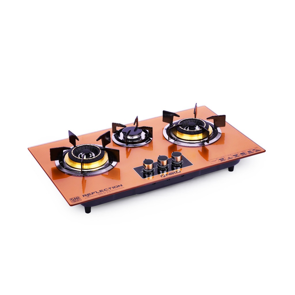 NIKO Kompor Gas Tanam 3 Tungku Kaca Reflection Gold 3.0 - Garansi 1 Tahun