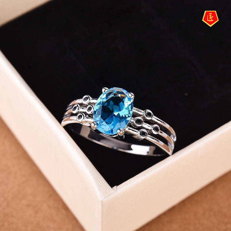 [Ready Stock]Inlaid Colorful Topaz Ring 12 Birthstone