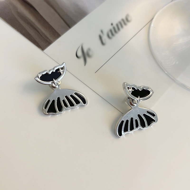 IFYOU Anting Stud Desain Sayap Kupu-Kupu Warna Silver Gaya Korea Untuk Wanita