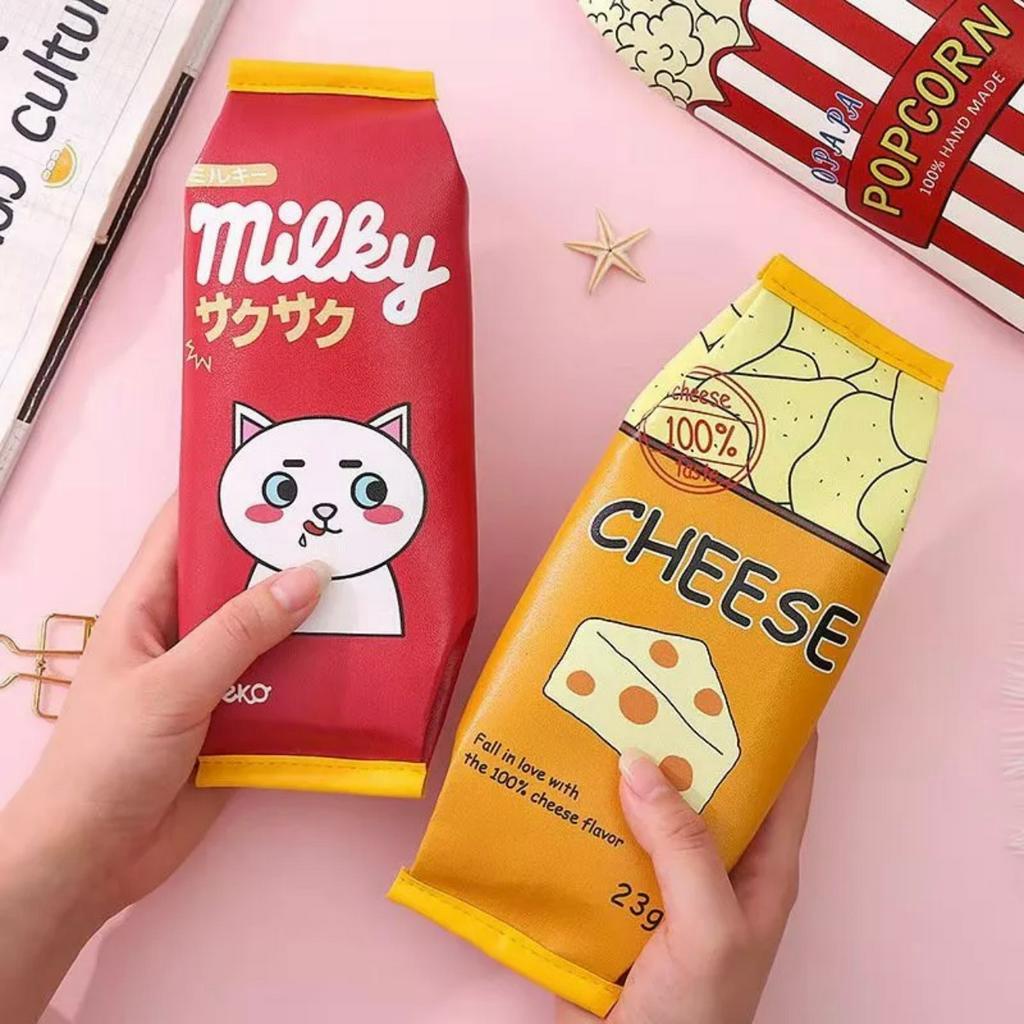 Tempat Pensil Snack Lucu viral - Kotak Pensil Cute Milk Momo Macaron - Kotak pensil anak fashion unik