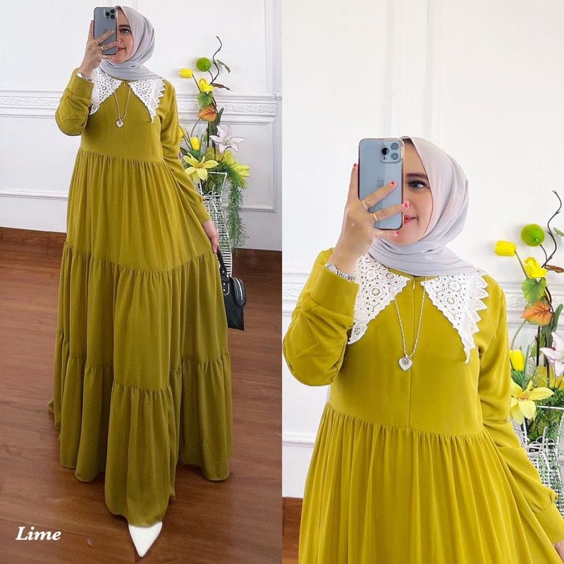 Gamis Terbaru 2022 Lianka Dress Gamis Malaysia Ceruty Babydoll Aksen Renda Baju Kondangan Wanita Gaun Pesta Muslimah