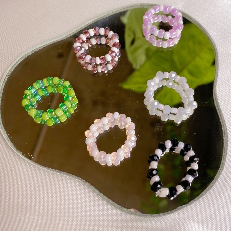 Beaded Ring mix crystal beads korean