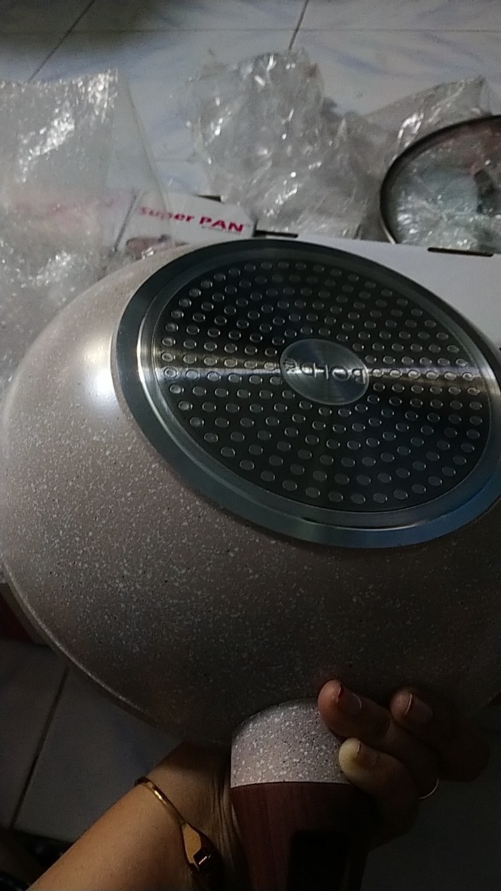 Bolde Wok 26 Cm Tutup Kaca- Wajan Keramik Granite Beige