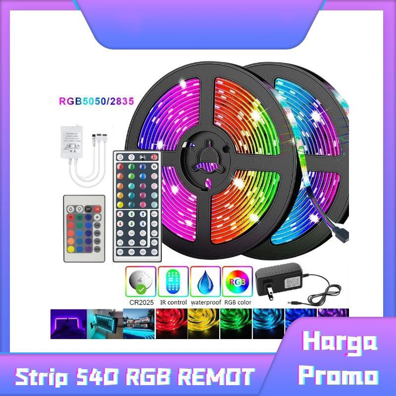 LAMPU LED STRIP 2835/3528/5050 5METER 10METER REMOT RGB WARNA WARNI IP44 IP65 AC 220V