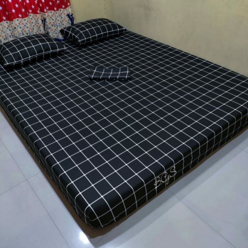 SPREI MOTIF AESTHETIC ukuran 180x200/160x200/140x200/120x200/90x200 sprei kotak hitam abu biru putih