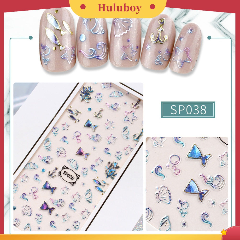 Huluboy Huluboy♡ Stiker Kuku 3D Motif Snowflake / Bunga / Bintang Anti Air Untuk Dekorasi Nail Art