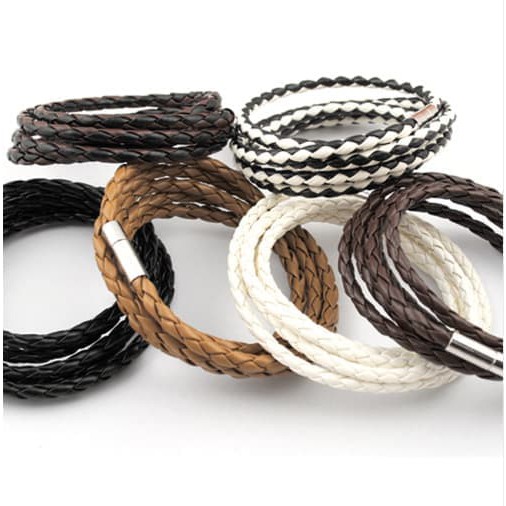 Gelang Bracelet Kulit Rantai Hitam Sintetis