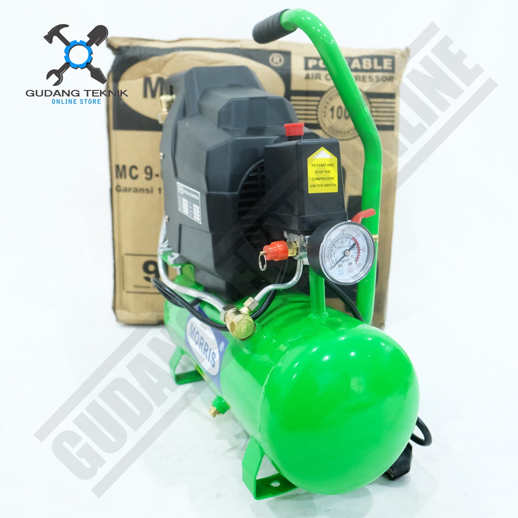 Kompresor Angin Udara Portabel 9L MORRIS MC9-0.75HP - Mini Air Compressor Portable 3/4Hp 9 Liter MC9 MORRIS