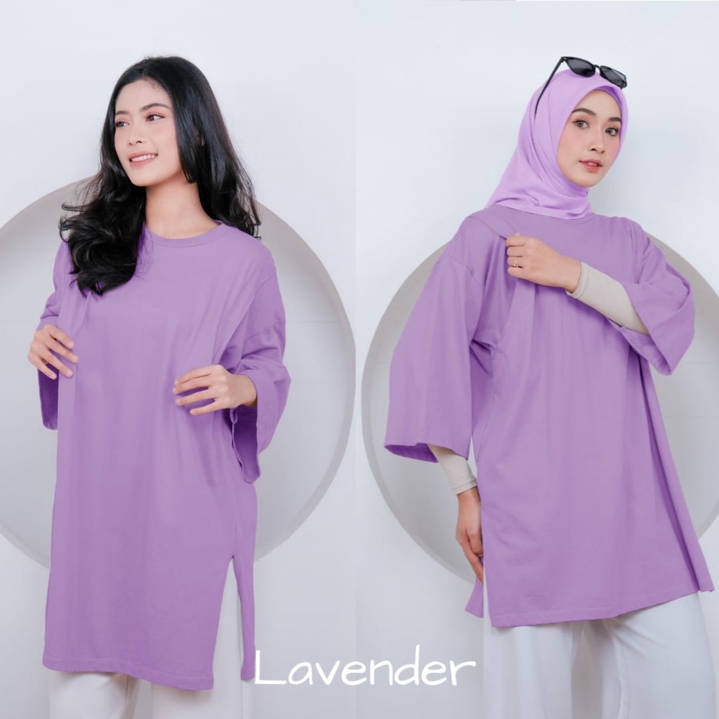 Momiasi - Kaos Oversize Wanita lengan 7/8 Basic Oversized Top Busui Hijab Non Hijab Friendly