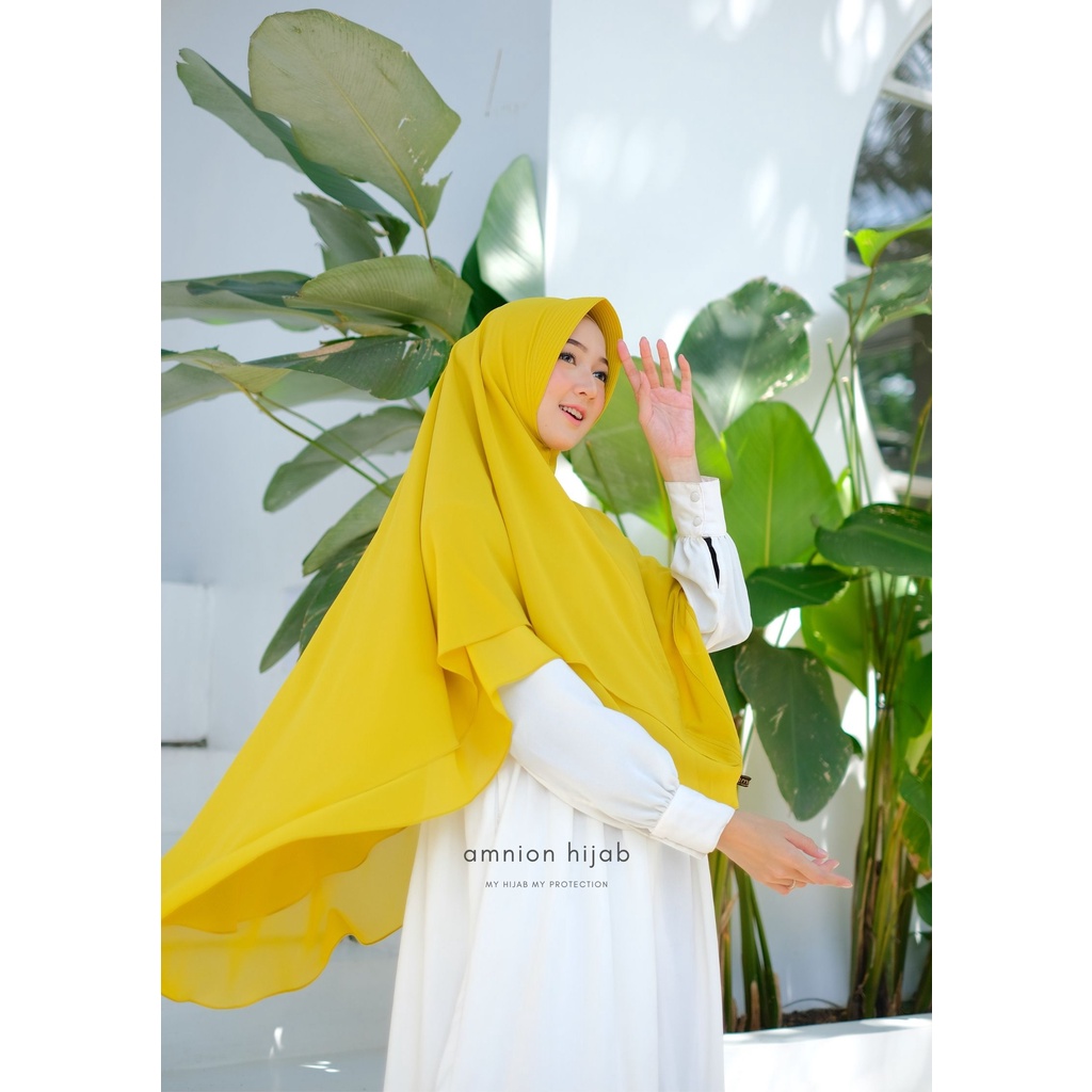 Hijab instan warna lemon / Khimar Adeeva by amnion hijab dua layer