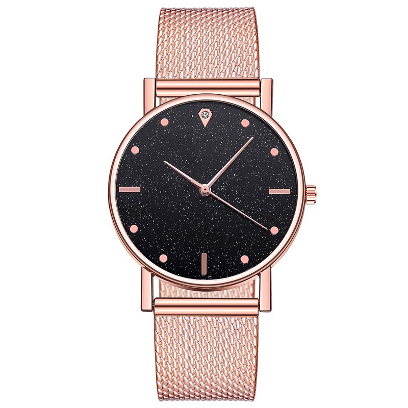 Jam Tangan Gliter Stainless Steel Wanita Quartz Fashion Korean Analog Casual Simple Import-44-5 #7 R.GoldiHitam