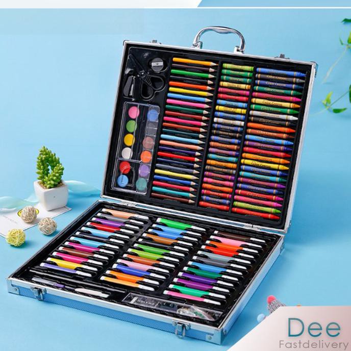 

Painting Drawing Art Set Aluminum Box - Satu set pensil crayon cat air - Merah Muda