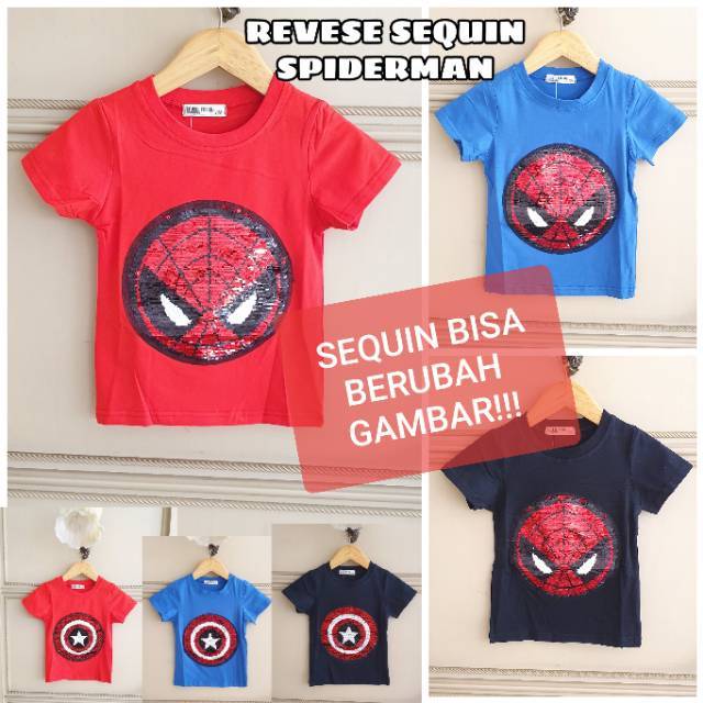 KAOS ANAK MOTIF CAPTAIN AMERICA RESERVE SEQUIN IMPORT TEBAL BAGUS MURAH