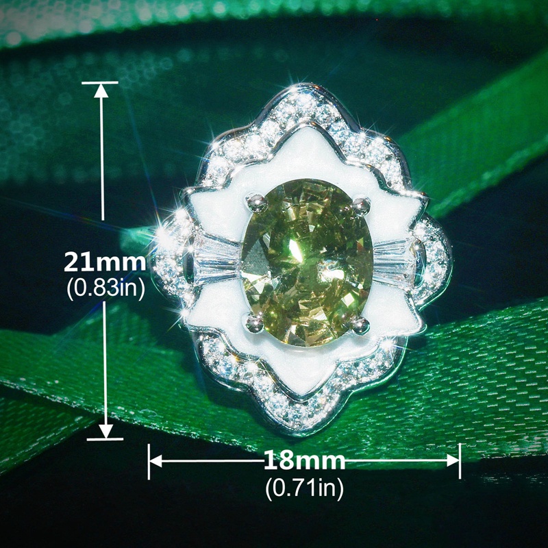 Cincin Wanita Bentuk Oval Bahan Kulit Kerang Imitasi Warna Hijau Gaya Korea Untuk Pernikahan