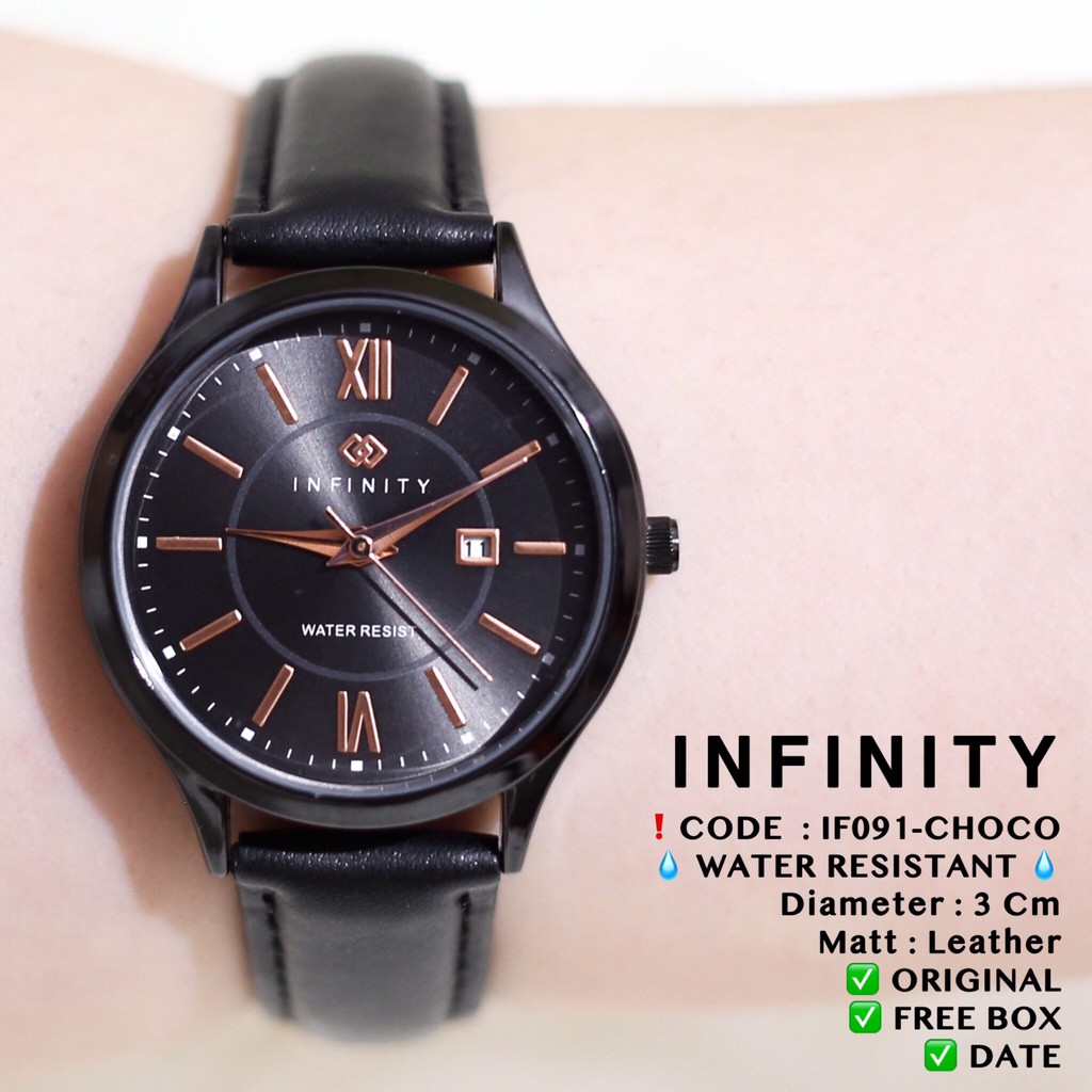 Jam tangan kulit INFINITY ORIGINAL tali kulit leather wanita pria tanggal aktif FREE BOX IF090 IF091