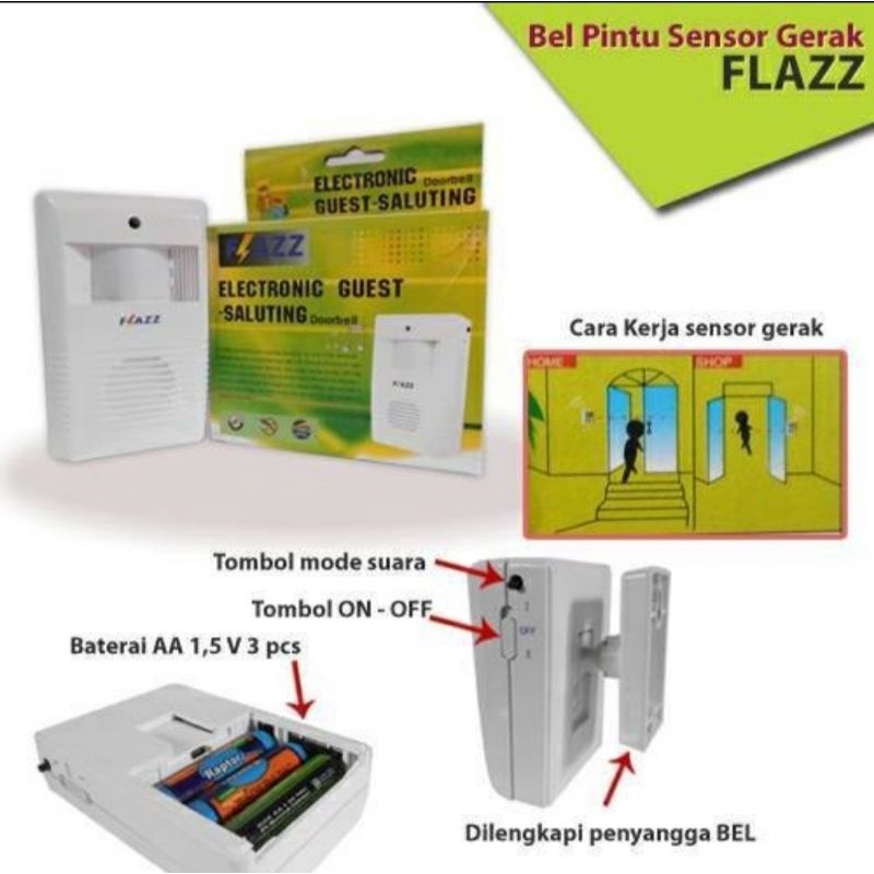 Bel Pintu Alarm Dengan Sensor Gerak tubuh - Flash electronic guest saluting dor bell alarm