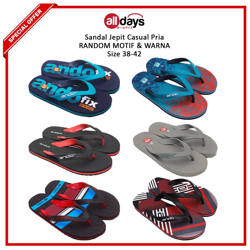 Ando 01 Sandal Jepit Casual Pria Random Motif &amp; Warna Size 38-42