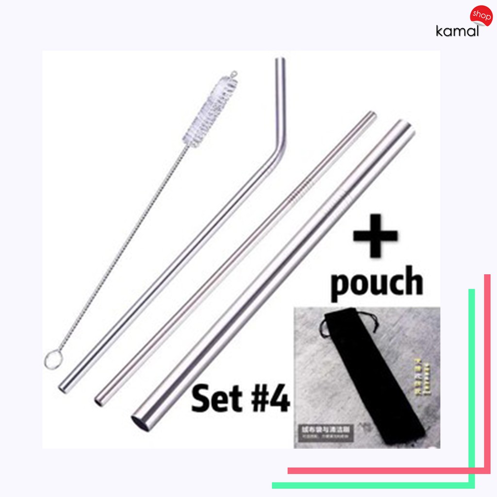 Sedotan Boba Stainless Sedotan Stainless 4in1 Free Pouch Reusable Straw