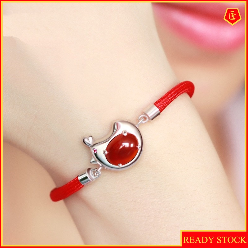 [Ready Stock]Women's Red Agate Braided Red Rope Bracelet