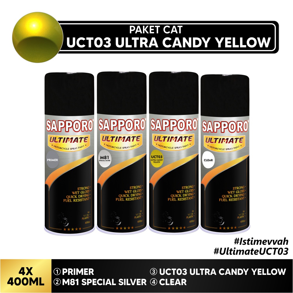 Paket Cat UCT03 Ultra Candy Yellow / Sapporo Ultimate / Cat Spray Semprot Aerosol Terbaik