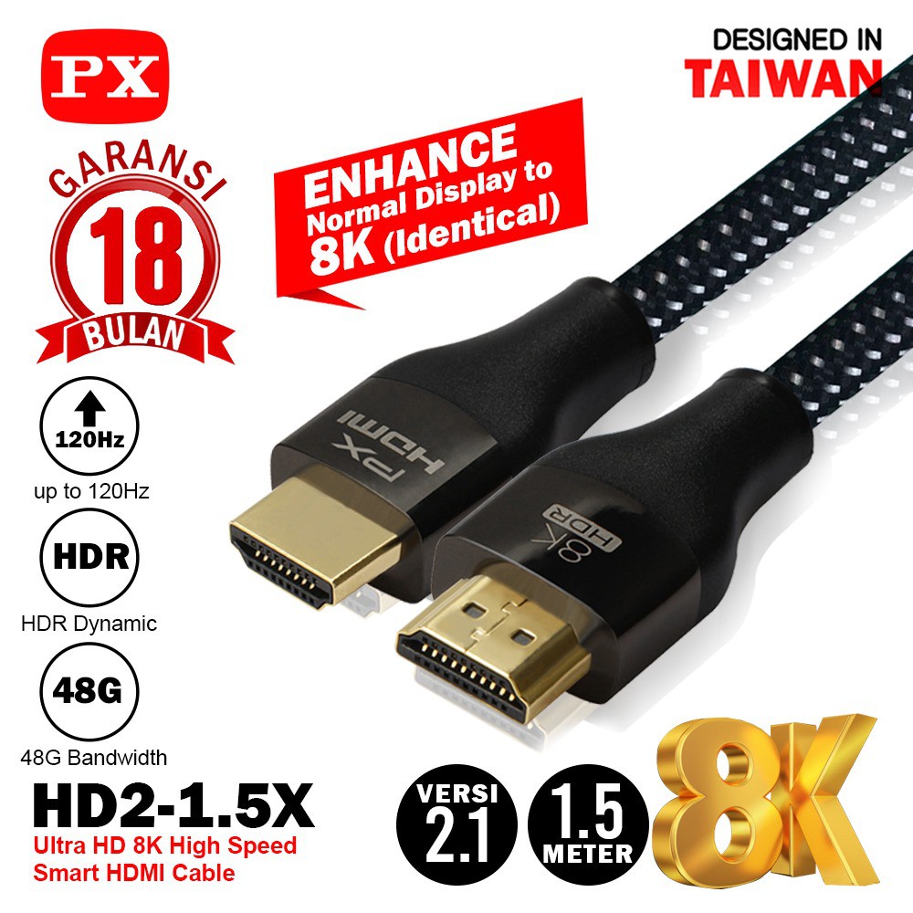 Kabel hdmi 2.1 Px 1.5 meter High-Speed 120Hz 8K HDR HD2-1.5x - Cable hdtv 1.5m UHD 4k 8k