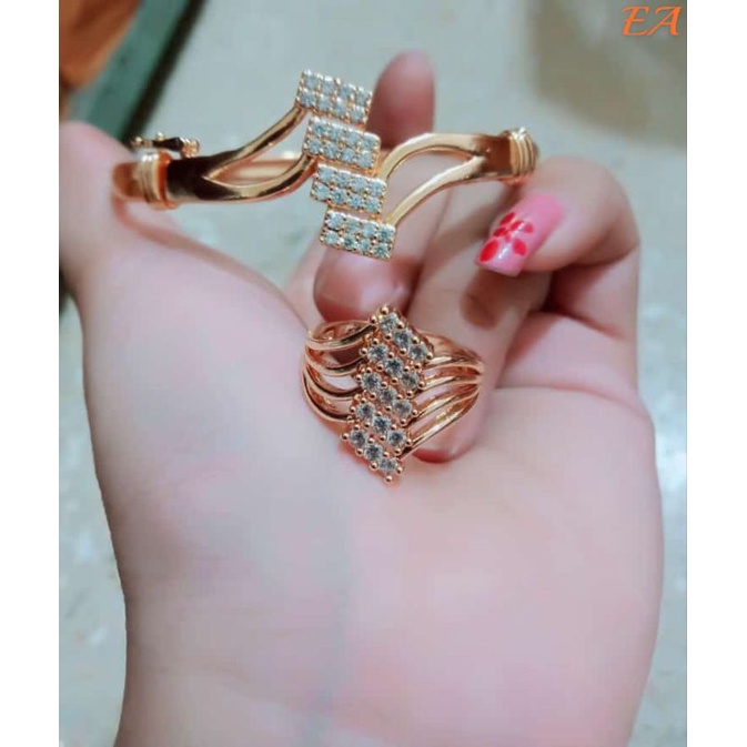 Fourfashion Gelang Tangan Motif Permata Cantik Free Cincin Lapis Emas HH135