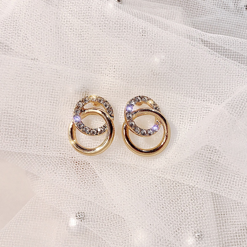 Anting Tusuk Sterling Silver 925 Desain Lingkaran Hollow Hias Zircon Gaya Korea Untuk Wanita