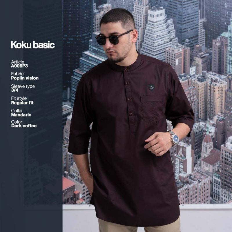 BAJU KOKO KURTA MUSLIM PRIA LENGAN 3/4 KOKU BASIC SAMASE
