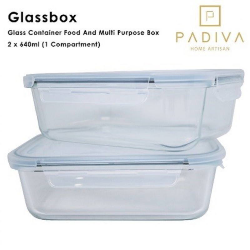 Padiva Glassbox 1 Compartment Glass Container 2 Pcs - 640 ml