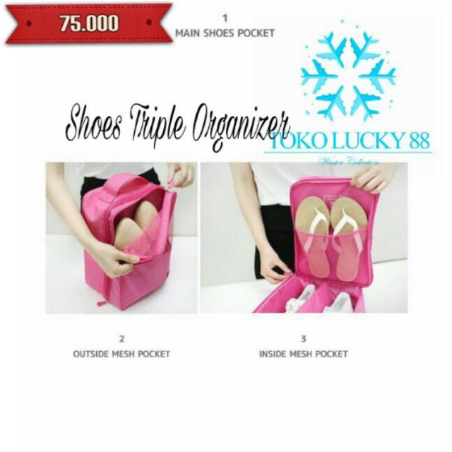 IMPORT Shoes Triple Organizer Tas Sepatu Organizer Size Besar Traveling Shoes Bag Triple