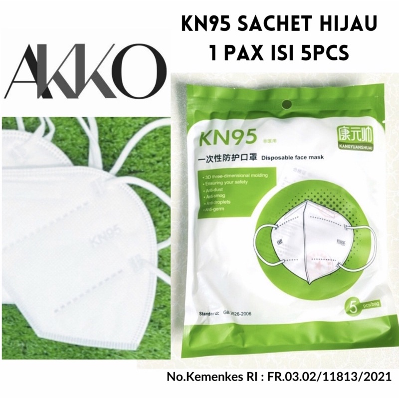 MASKER SACHET HIJAU KN95 AKKO 5PLY - KN95 5PCS