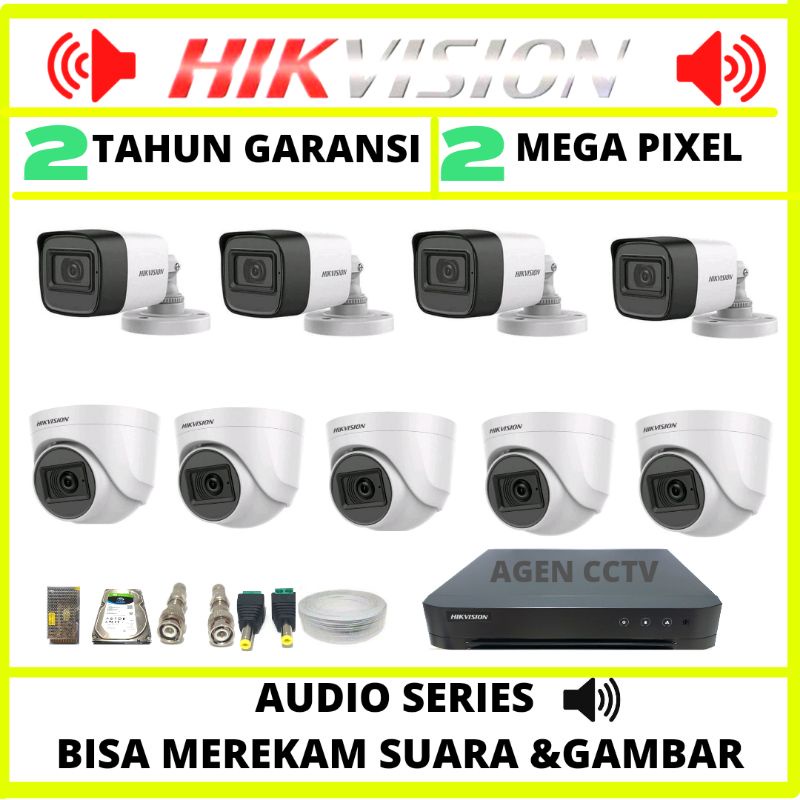 PAKET CCTV HIKVISION 16 CHANNEL 9 KAMERA 2MP AUDIO SERIES BISA MEREKAM SUARA DAN GAMBAR