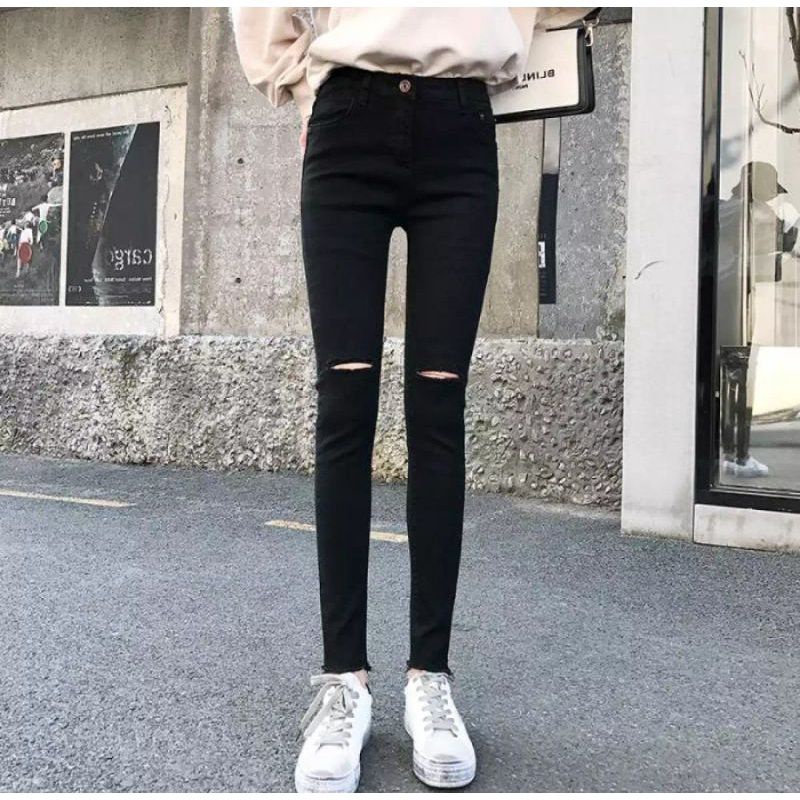 LAGI PEROMO CELANA SOBEK LUTUT JEANS WANITA PINGGANG TINGGI JEANS SKIINI WANITA FASHION