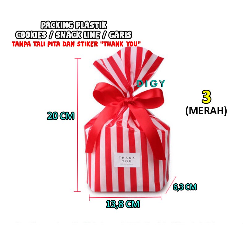 [50 PCS] Plastik Kue Garis Line Makanan Kemasan Cookies Snack  Plastik 25 x 15 x 6 cm