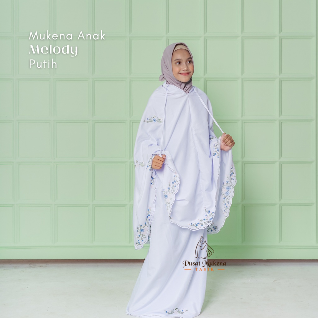 PUSAT GROSIR BELI MUKENA SATU SET (MUKENA + SAJADAH/SEJADAH) ANAK (5-13 TAHUN) 2IN1 KATUN BORDIR MANUAL MELODY