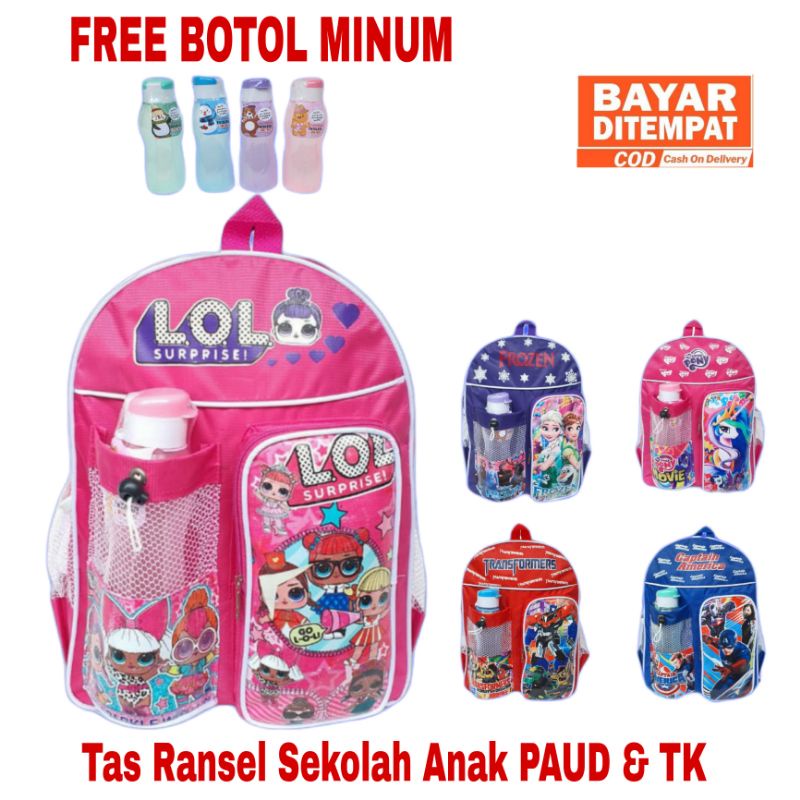 Tas Ransel Sekolah Anak Perempuan Laki Laki Gratis Botol Minum / Tas Sekolah Anak TK SD Polo Winner