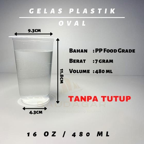 Gelas plastik oval 16 oz ( 480 ml ) 7 gram