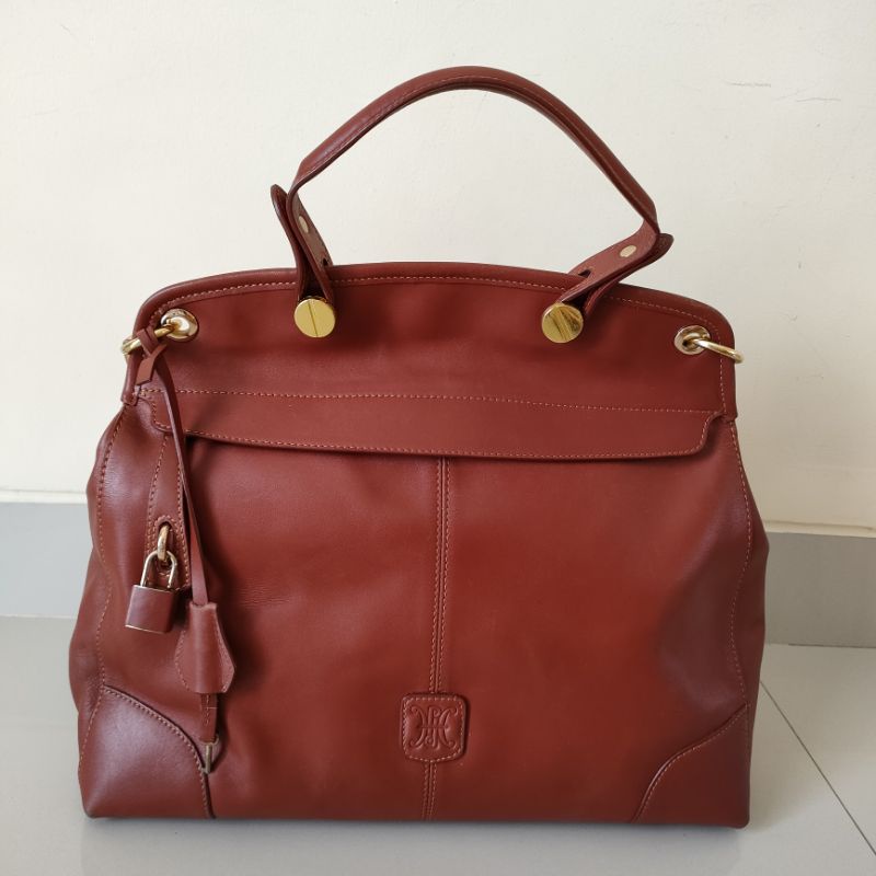 PRELOVED TAS BESAR JINJING SELEMPANG HANDLE BAG KULIT MERAH WANITA