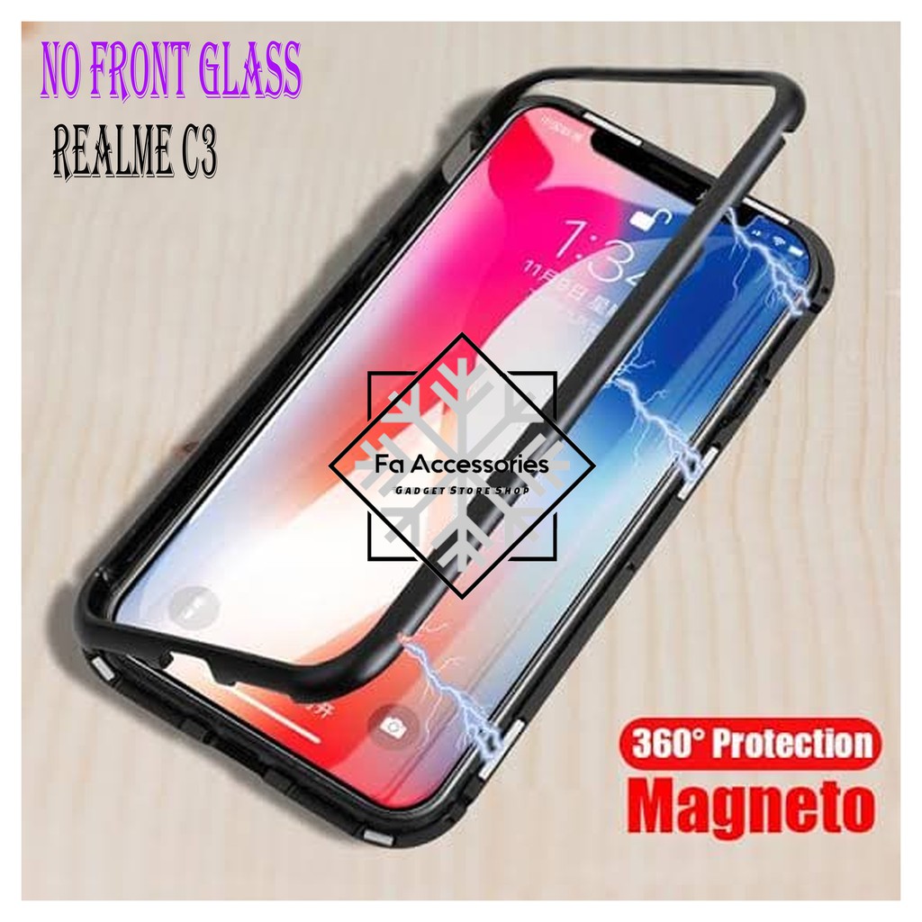 FA Casing Magnetic REALME C3 Metal Glass Hard Case 360