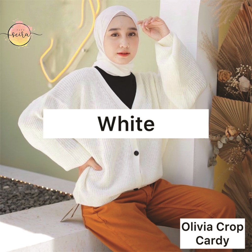 [BISA COD] Olivia Cardy Crop Tebal / Eireen Crop Cardy / Kardigan Rajut Olivia / Cardi balon-Olivia White