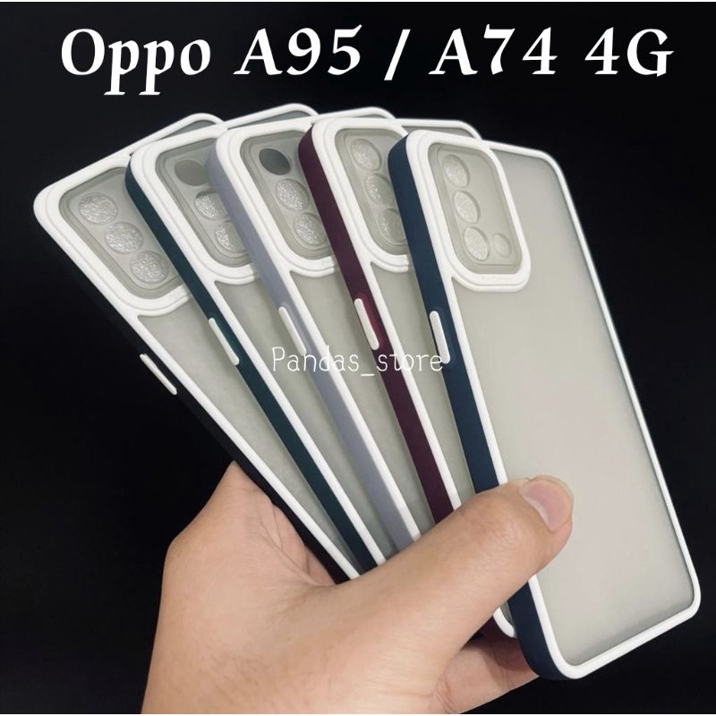 Pro Hybird Oppo A95 / A74 4G Softcase Halus dan Elegan / Pinggiran Garis Putih Keren (Pandas)