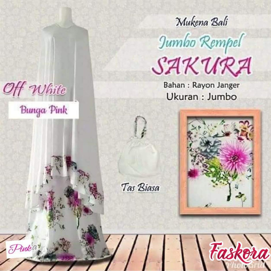 Mukena Bali Dewasa Jumbo Katun Rayon Motif Sakura / Mukena Jumbo Dewasa Adem Rempel Murah